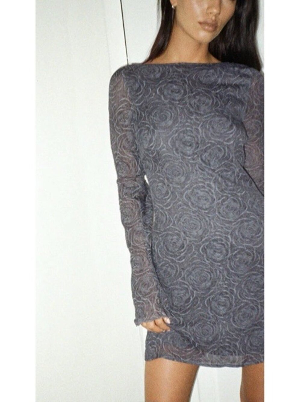 Motel Rocks Sava Dress Floral Chiffon Long Sleeve Open Back Mini Sz Medium